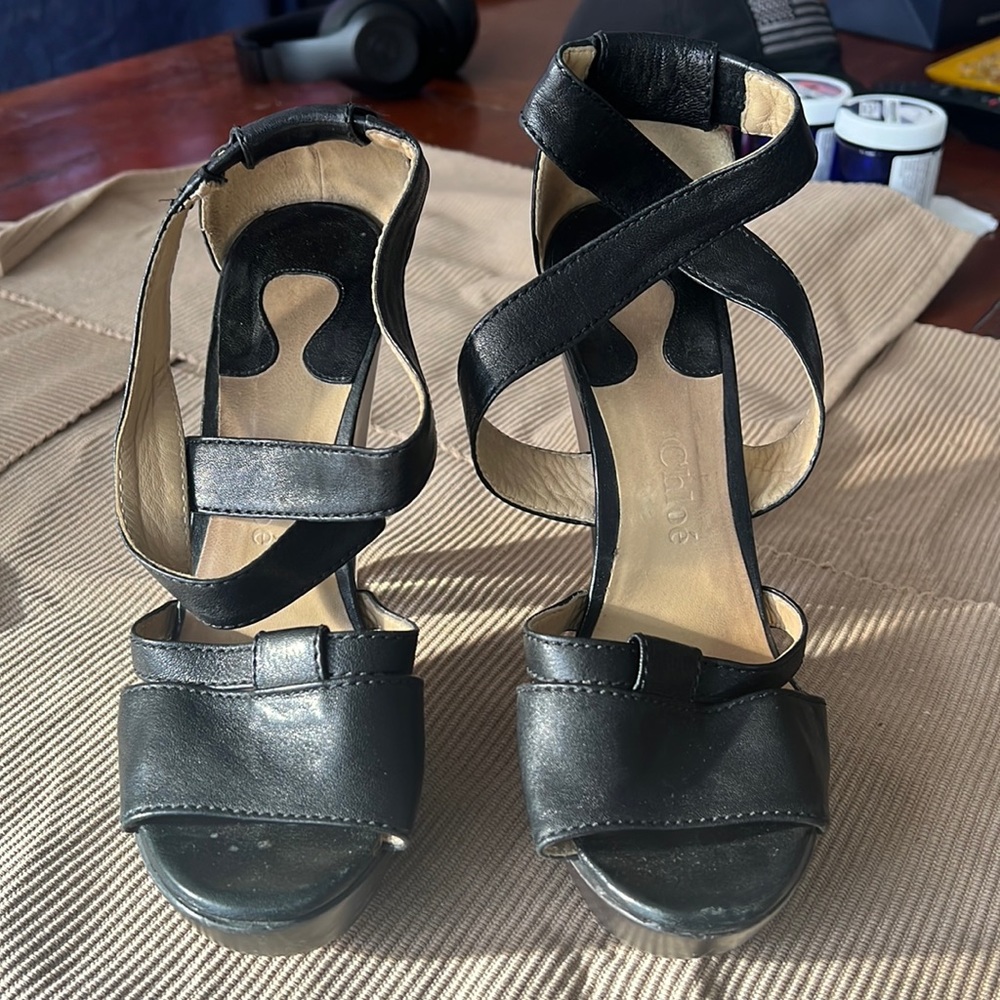 Chloe Lucite and leather platform sandals